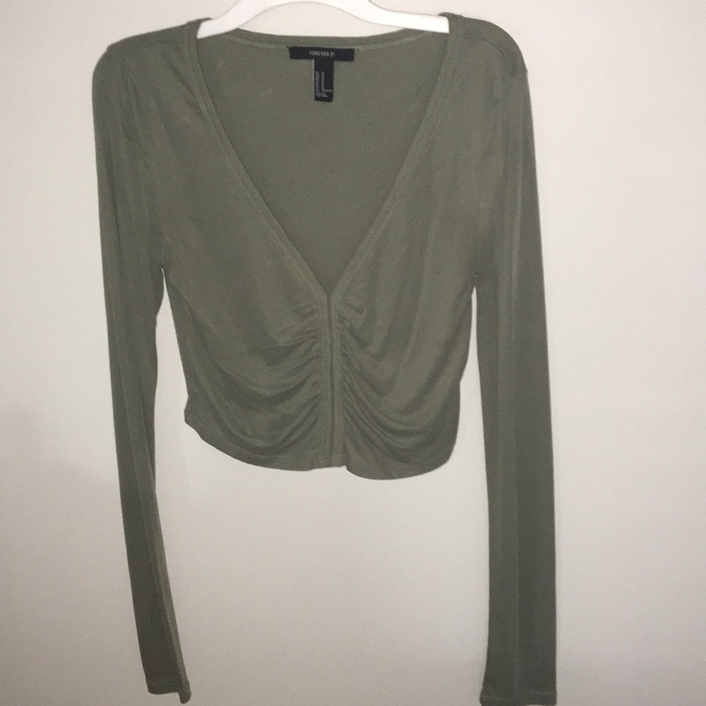 Khaki Green Long sleeve crop top